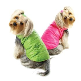 Reversible Parka Vest with Ruffle Trims - Lime/Pink - XL
