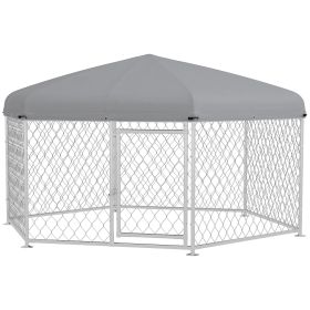 PawHut 6.9' x 6.1' x 4.9' Outdoor Dog Kennel for Medium and Large-Sized Dogs with Waterproof UV Resistant Roof, Silver