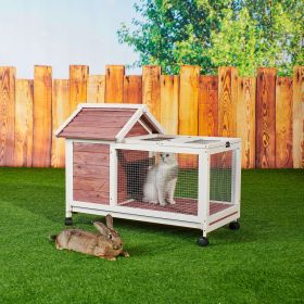 Wooden Rabbit Hutch 40.7" L x 23.4" W x 30" H; Bunny Cage with 4 Wheels; Auburn